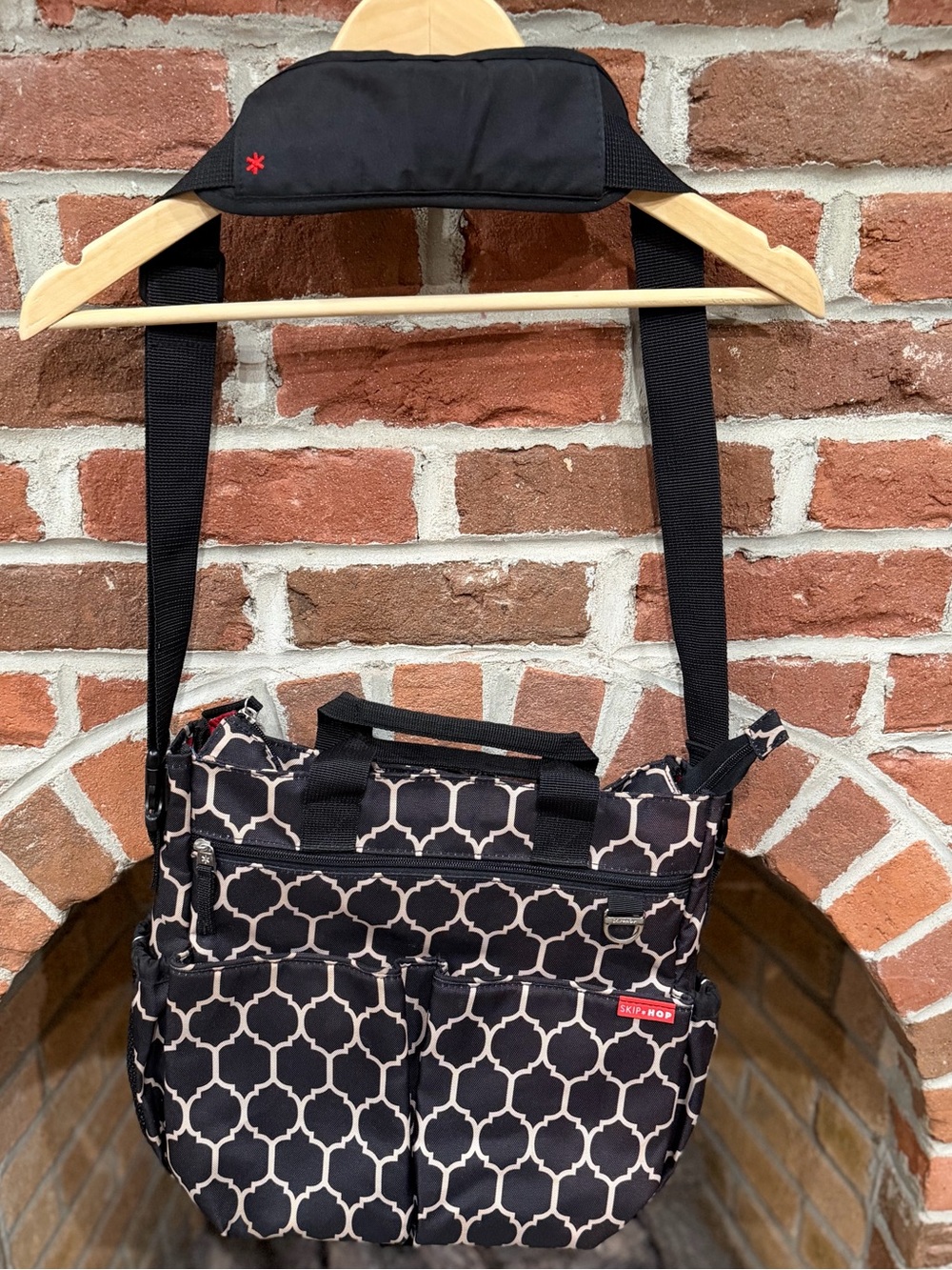 Skip Hop Black and Cream Geometric Convertible Diaper Bag